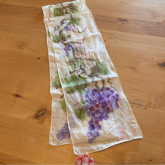 Hand Dyed Silk Scarf Grapevine Design Long Rectangular - Picture 1 of 4